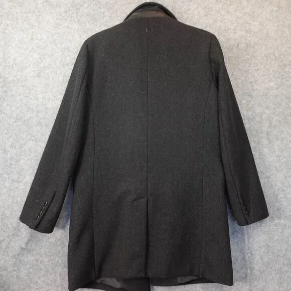 Wool Coat Mens Medium Black Detachable Liner Trim Quilt Buckle‎ OF ALL THREADS